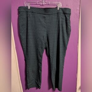 💜 Roz & Ali Teal and Black Floral Print Stretch Cropped Trousers 20 2X